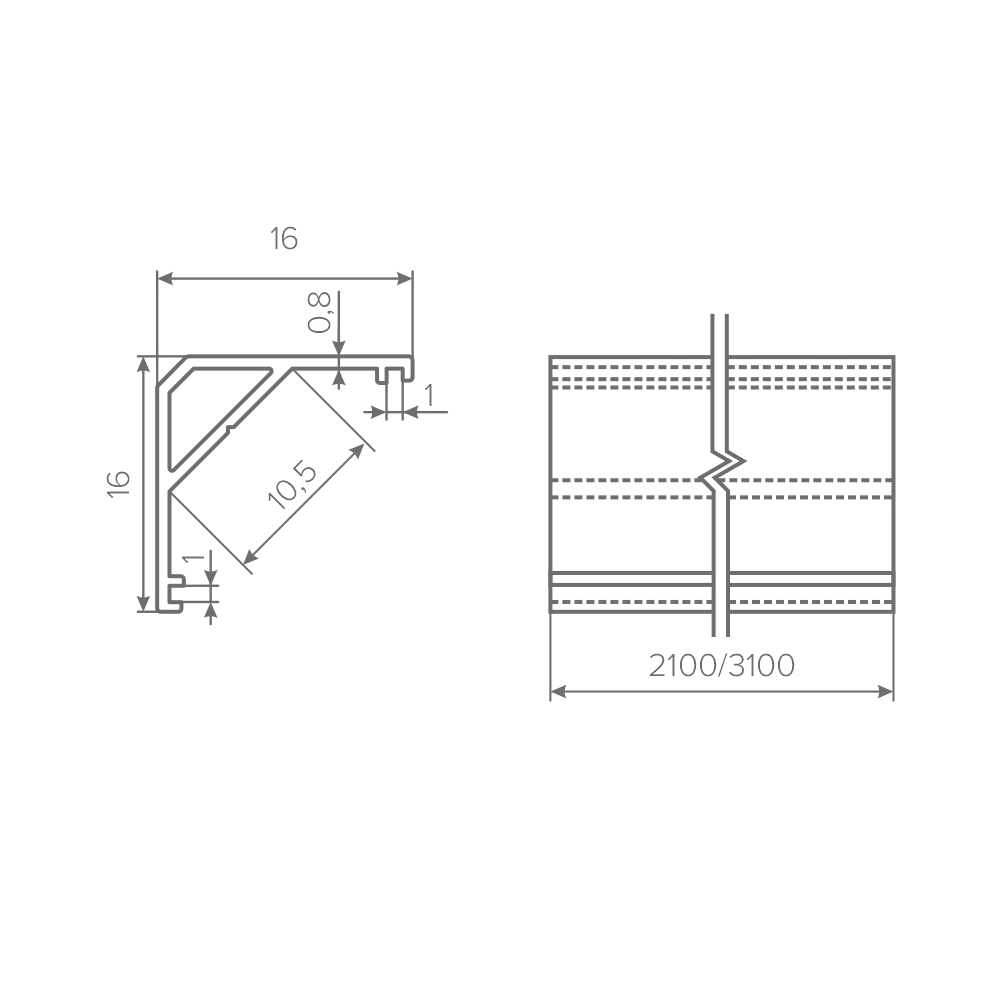 Профиль накладной угловой AQ FORM для LED лент 16х16 3 м черный