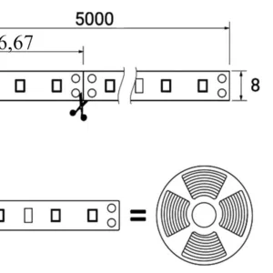 Лента светодиодная - 14,4W/m, 12V, 8мм, 2835, 180 д/м, IP20, нейтральный белый (4000K), CRI>80, 1600 Lm, 5м, AKS