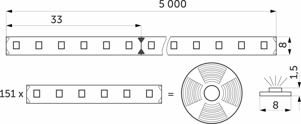 Лента светодиодная - 14,4W/m, 24V, 8мм, 2835, 180 д/м, IP20, нейтральный белый (4000K), CRI>80, 1600 Lm, 5м, AKS