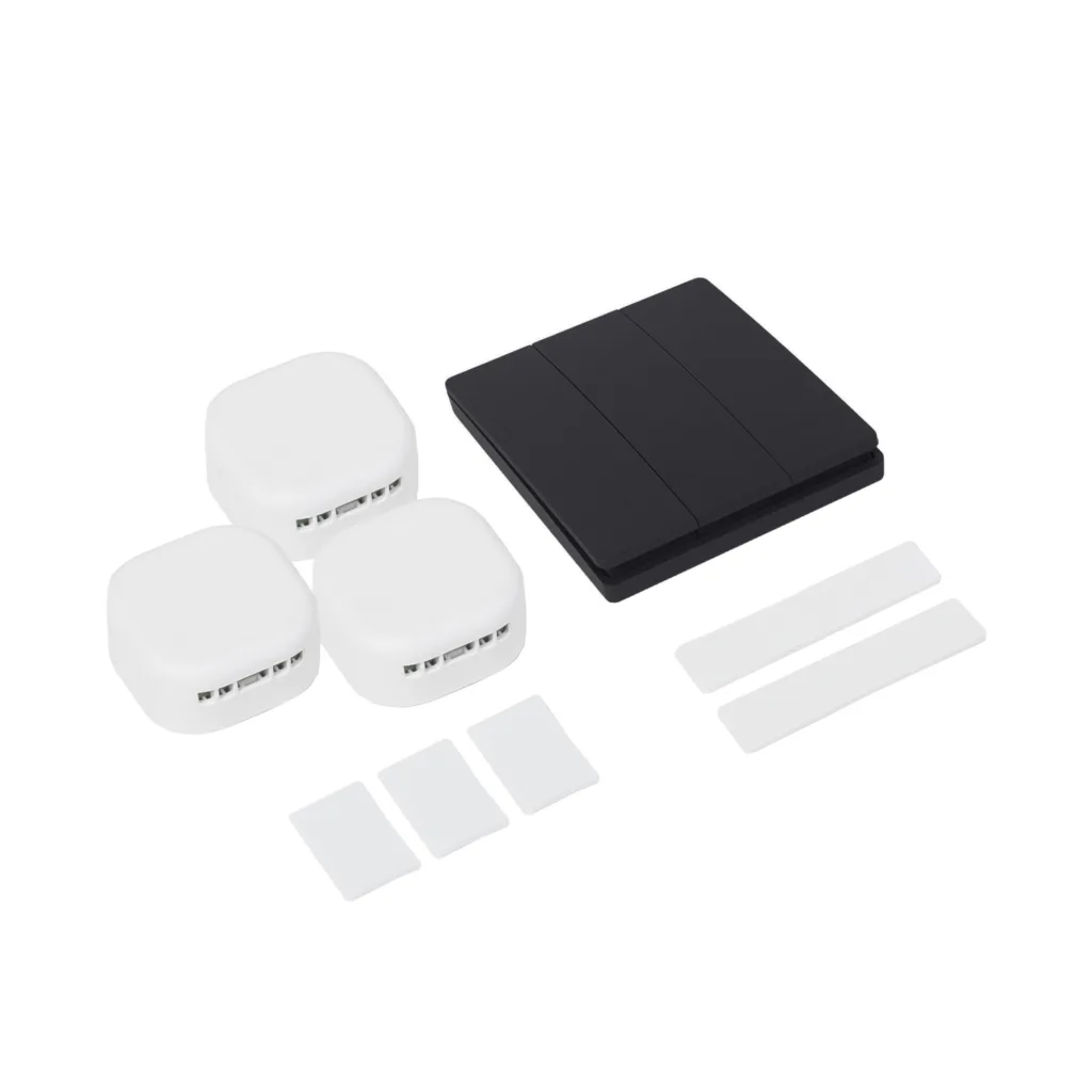 Выключатель кинетический, с реле, 3 клавиши, черный, AKS