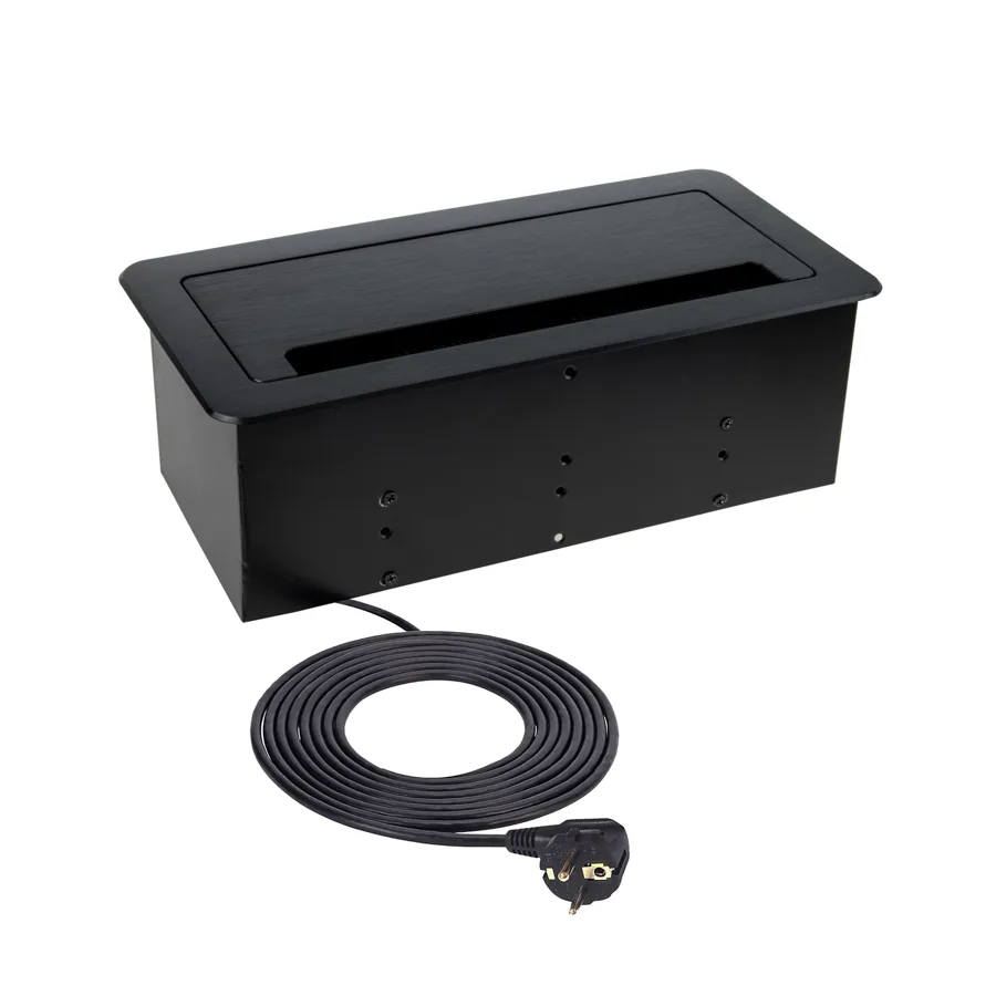Выдвижной удлинитель 2 розетки, 1xUSB-A, 1xUSB-C, HDMI, LAN, черный, провод 1.5м, HLT