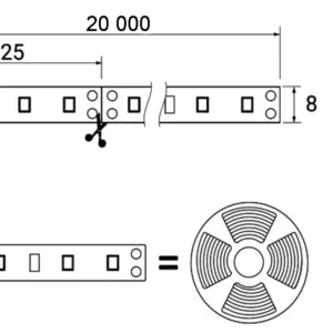 Лента светодиодная - 9,6W/m, 12V, 8мм, 2835, 120 д/м, IP20, холодный белый (6000K), CRI>80, 1100 Lm, 20м, AKS