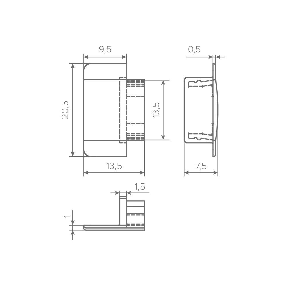 Заглушка для профиля AQ FORM врезного 15/21х7 серая