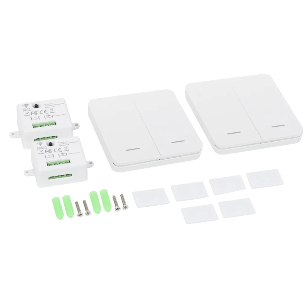 Выключатель беспроводной, с реле, проходной, 2 клавиши, белый, AKS