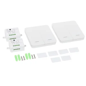 Выключатель беспроводной, с реле, проходной, 2 клавиши, белый, AKS