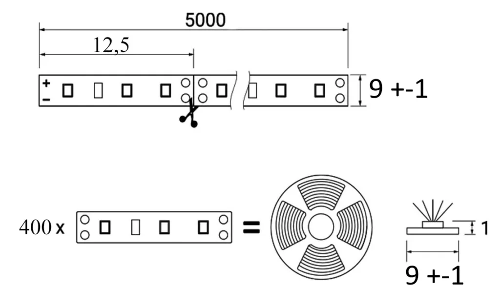 Лента светодиодная - 19,2W/m, 12V, 10мм, 2835, 240 д/м, IP20, теплый белый (3000K), CRI>70, 1700 Lm, 20м, AKS