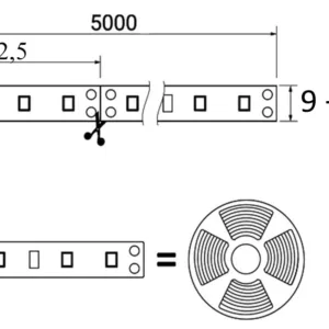 Лента светодиодная - 19,2W/m, 12V, 10мм, 2835, 240 д/м, IP20, нейтральный белый (4000K), CRI>80, 2000 Lm, 5м, AKS