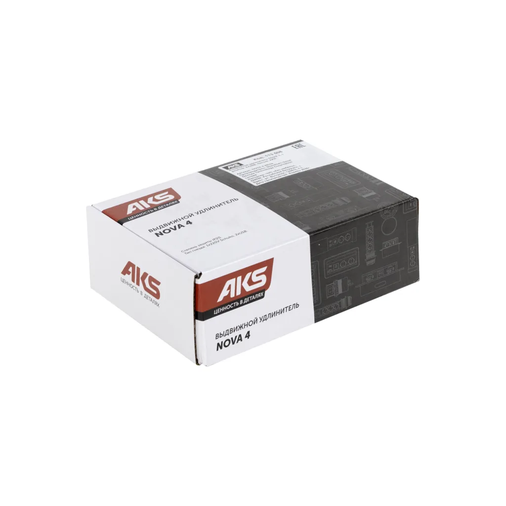 Выдвижной удлинитель Nova 4, 1 розетка, USB A + USB C, белый AKS
