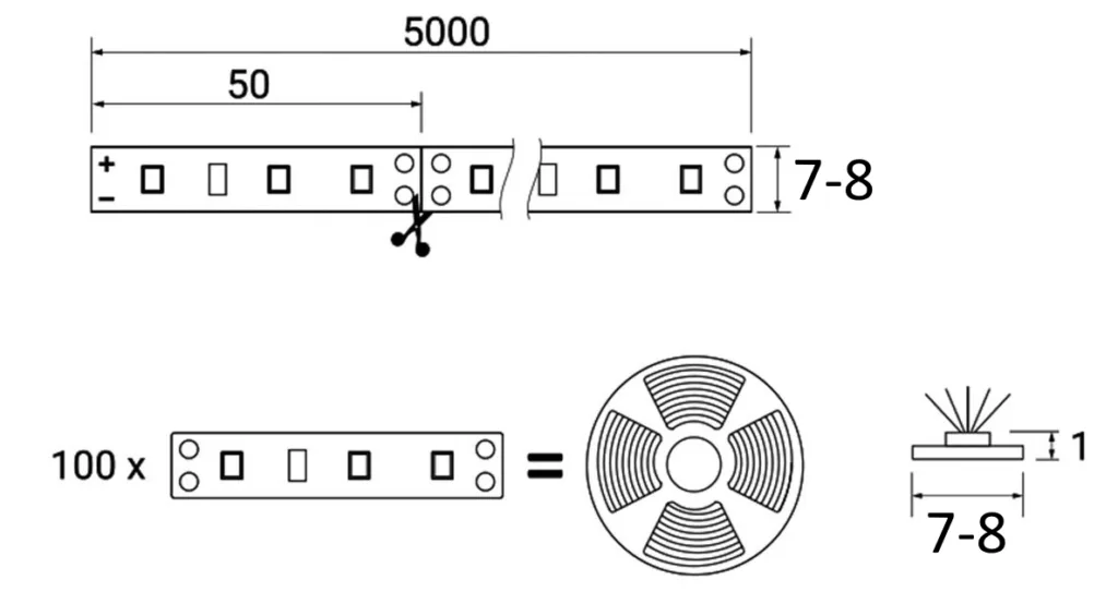 Лента светодиодная - 4,8W/m, 12V, 8мм, 2835, 60 д/м, IP20, холодный белый (6000K), CRI>70, 220 Lm, 5м, AKS