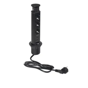 Выдвижной удлинитель Vulcan USB, 60 мм, 3 розетки 2xUSB A, крышка пластик, цвет черный, тип 2, AKS