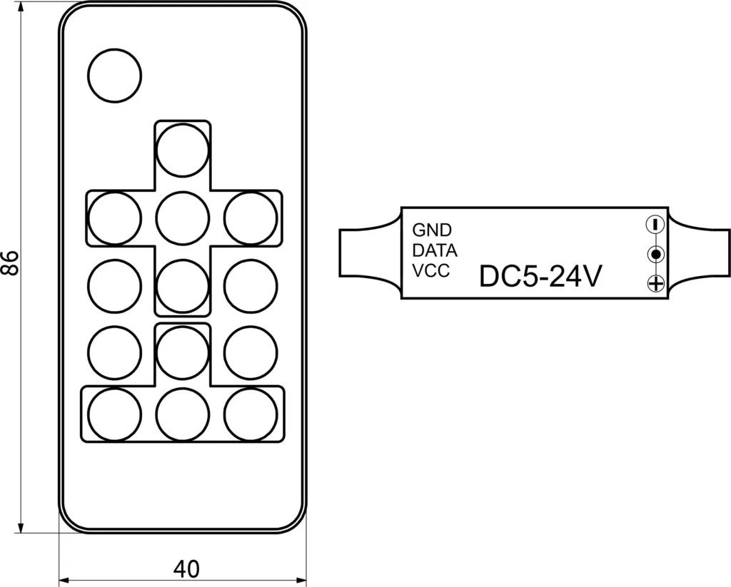 Контроллер для светодиодной ленты RGB SPI, с пультом, 12/24V, 72W/144W, AKS