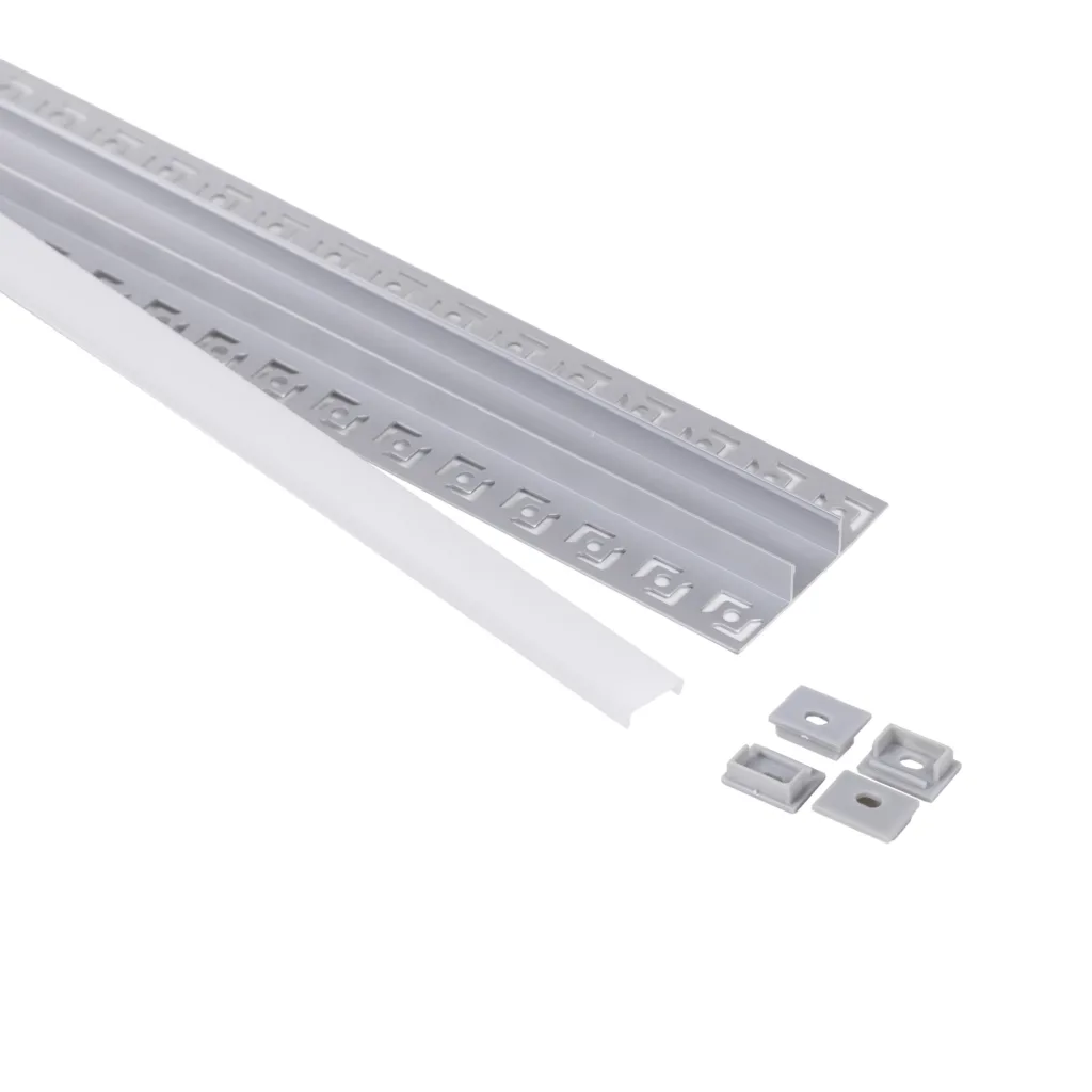 Профиль алюминиевый накладной в гипсокартон RIGEL-2013D, с экраном, цвет алюминий, 2м, AKS (в комплекте 4 заглушки)