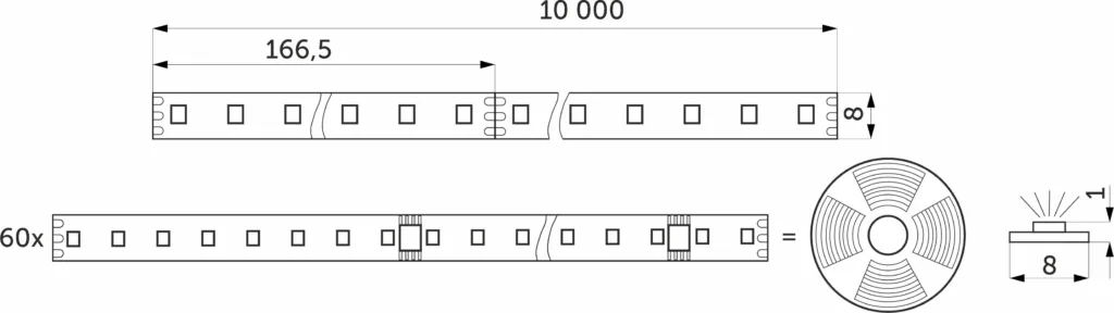 Лента светодиодная SPI ("Бегущий огонь") - 12W/m, 24V, 8мм, 2835, 126 д/м, IP20, холодный белый (6000K) - 10м, AKS