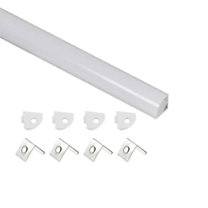 Профиль алюминиевый угловой ORION-1616C с экраном, круглый экран, цвет алюмин, 2м, AKS (в комплекте 4 заглушки и 4 крепления)