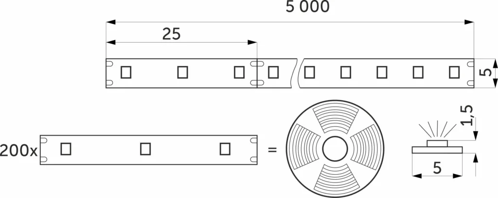 Лента светодиодная - 9,6W/m, 12V, 5мм узкая, 2835, 120 д/м, IP20, нейтральный белый (4000K), CRI>80, 1100 Lm, 5м, AKS