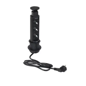 Выдвижной удлинитель Vulcan, 60 мм, 3 розетки, крышка пластик, цвет черный, тип 2, AKS