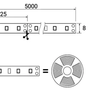 Лента светодиодная влагостойкая - 9,6W/m, 12V, 8мм, 2835, 120 д/м, IP65, нейтр. бел (4000К), 5м, AKS