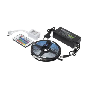 Лента светодиодная RGB - 9W/m, 12V, 10мм, 5050, 54 д/м, IP20, цветная - 5м, + блок питания + контроллер, AKS