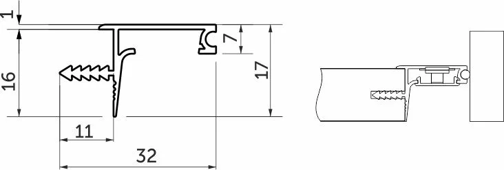 Профиль алюминиевый врезной/торцевой CAPELLA-3216A, с экраном, цвет алюминий, 2м (для 16 ДСП), AKS