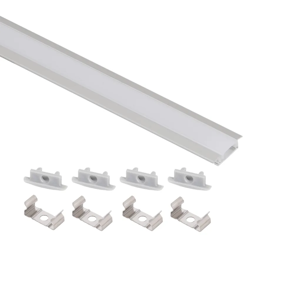 Профиль алюминиевый врезной LIRA-1707 с экраном, цвет алюминий, 2м, AKS (в комплекте 4 заглушки и 4 крепления)