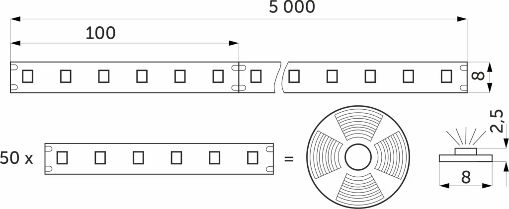 Лента светодиодная влагостойкая - 4,8W/m, 24V, 8мм, 2835, 60 д/м, IP65, нейтр. бел (4000К), 5м, AKS