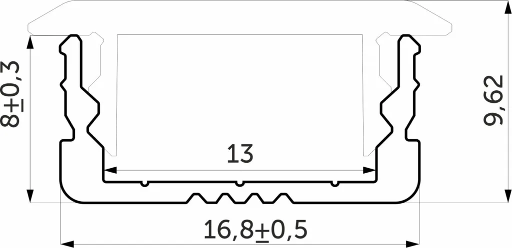 Профиль алюминиевый врезной LIRA-1708 с экраном, цвет алюминий, 2м, AKS
