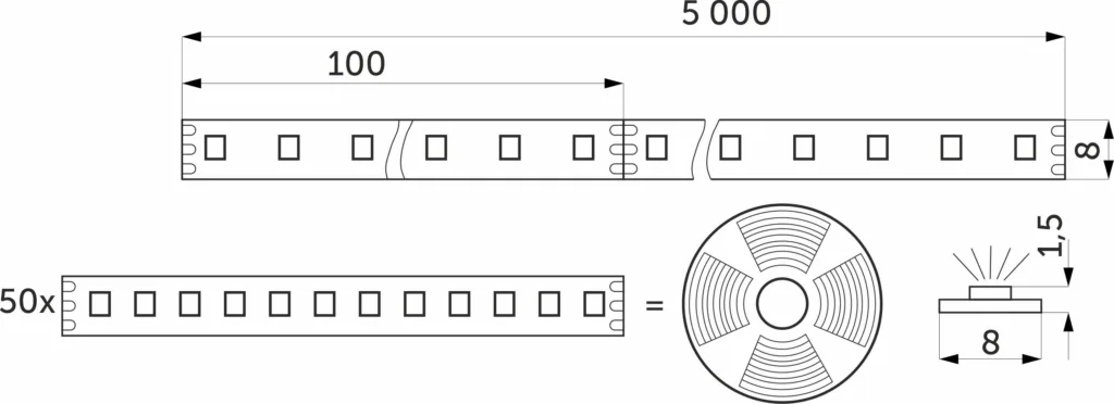 Лента светодиодная двухцветная (CCT) - 9,6W/m, 24V, 8мм, 2835, 120 д/м, IP20, тепл-холод белый, 5м, AKS