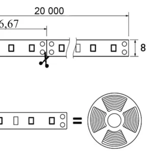 Лента светодиодная - 14,4W/m, 12V, 8мм, 2835, 180 д/м, IP20, нейтральный белый (4000K), CRI>80, 1600 Lm, 20м, AKS