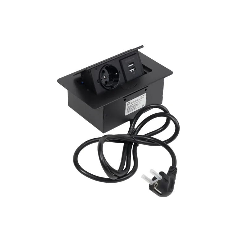 Выдвижной удлинитель Nova 4, 1 розетка, 2xUSB, черный, AKS