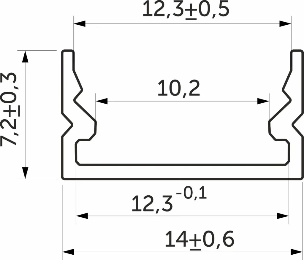 Профиль алюминиевый накладной SIRIUS-1407S с экраном, цвет алюминий, 2м, AKS (в комплекте 4 заглушки и 4 крепления)