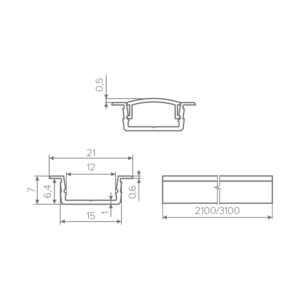 Профиль врезной AQ FORM для LED лент 15/21х7 3 м черный