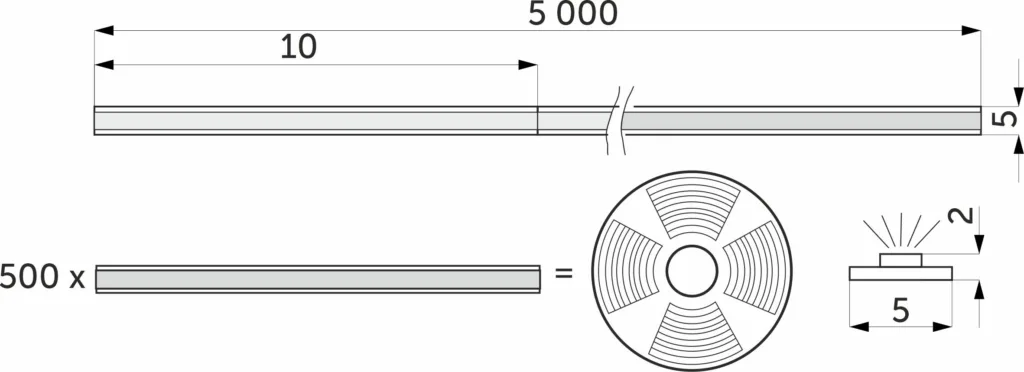Лента светодиодная COB - 12W/m, 12V, 5мм, 400 д/м, IP20, теплый белый (3000K), CRI>90, 1000 Lm, узкая, 5м, AKS