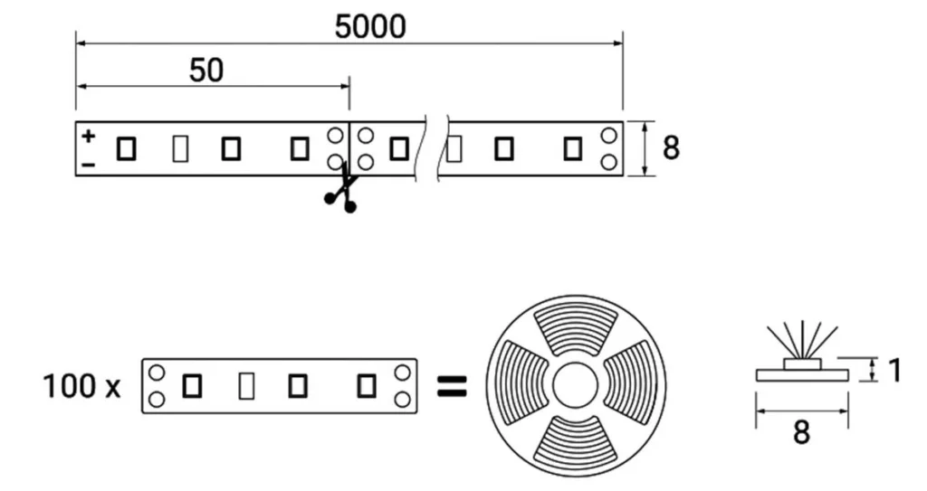 Лента светодиодная влагостойкая - 4,8W/m, 12V, 8мм, 2835, 60 д/м, IP65, холод. бел (6000К), 5м, AKS