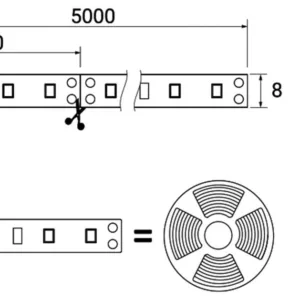 Лента светодиодная - 4,8W/m, 12V, 8мм, 2835, 60 д/м, IP20, нейтральный белый (4000K), CRI>70, 350 Lm, 5м, GS