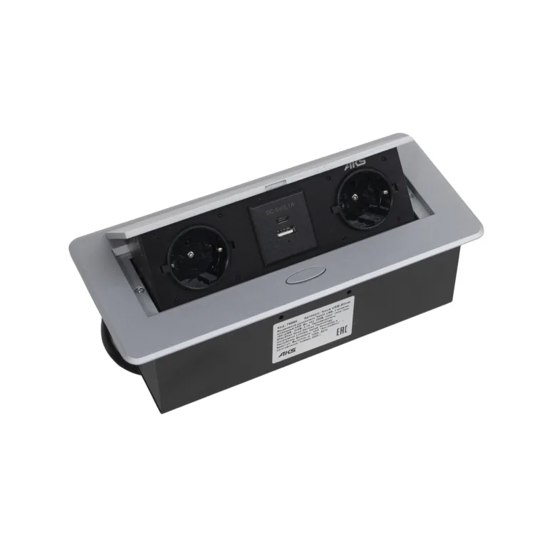 Выдвижной удлинитель Nova USB, 2 розетки, USB A + USB C, алюминий, AKS