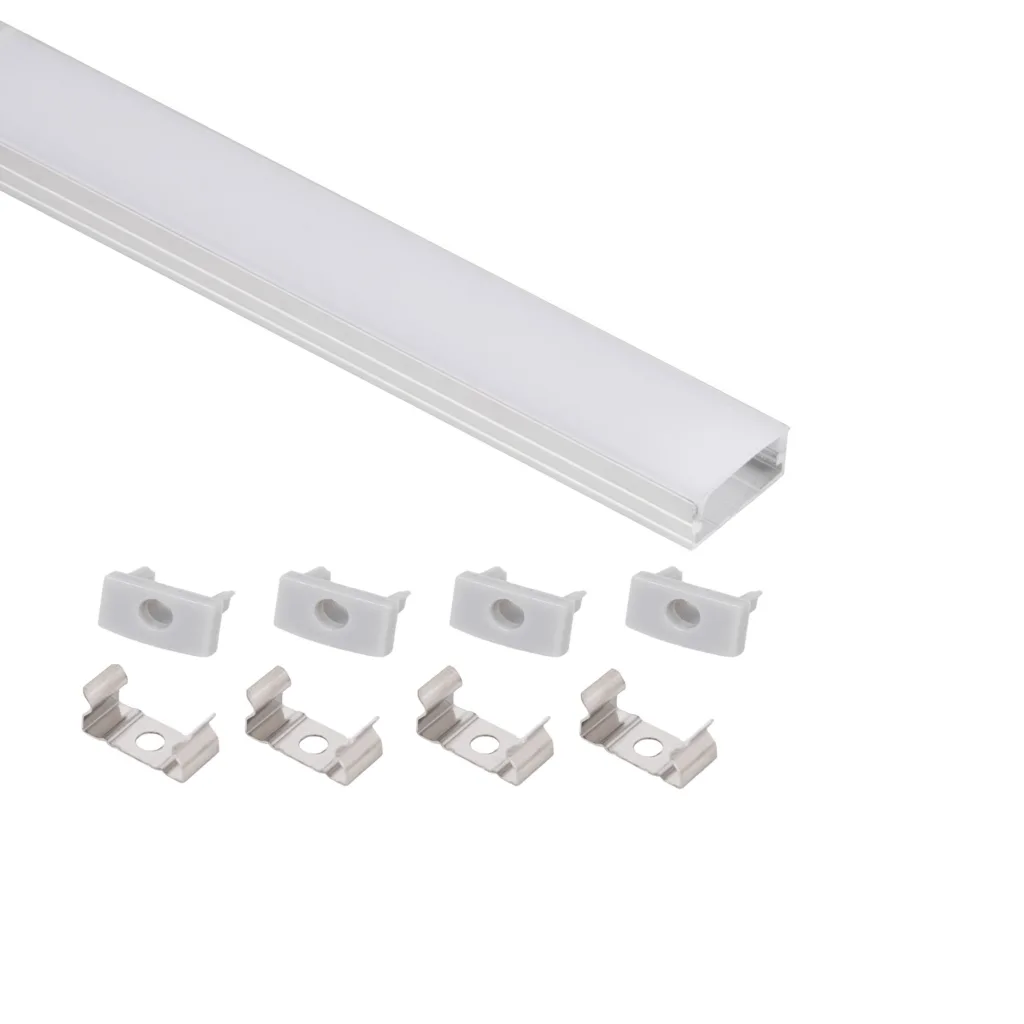 Профиль алюминиевый накладной SIRIUS-1407S с экраном, цвет алюминий, 2м, AKS (в комплекте 4 заглушки и 4 крепления)