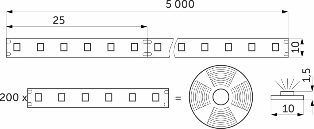 Лента светодиодная - 19,2W/m, 24V, 10мм, 2835, 240 д/м, IP20, холодный белый (6000K), CRI>80, 2000 Lm, 5м, AKS