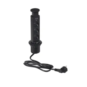 Выдвижной удлинитель Vulcan, 60 мм, 3 розетки, крышка пластик, цвет черный, AKS