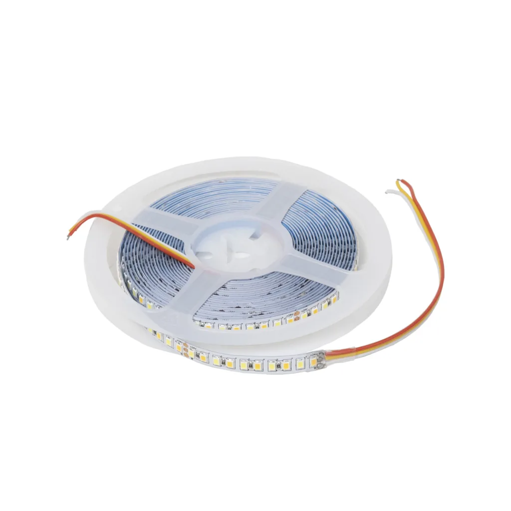 Лента светодиодная двухцветная (CCT) - 14,4W/m, 24V, 8мм, 2835, 180 д/м, IP20, тепл-холод белый, 5м, AKS