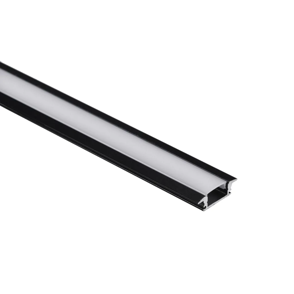 Профиль алюминиевый врезной LIRA-1707 с экраном, цвет черный, 2м, AKS (в комплекте 4 заглушки и 4 крепления)