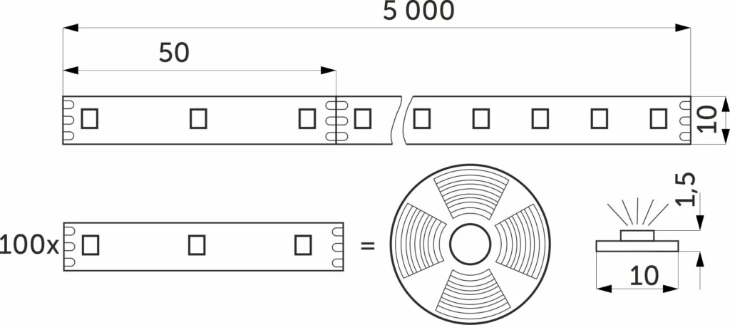 Лента светодиодная RGB SPI ("Бегущий огонь") - 10W/m, 12V, 10мм, 5050, 60 д/м, IP20, цветная - 5м, AKS