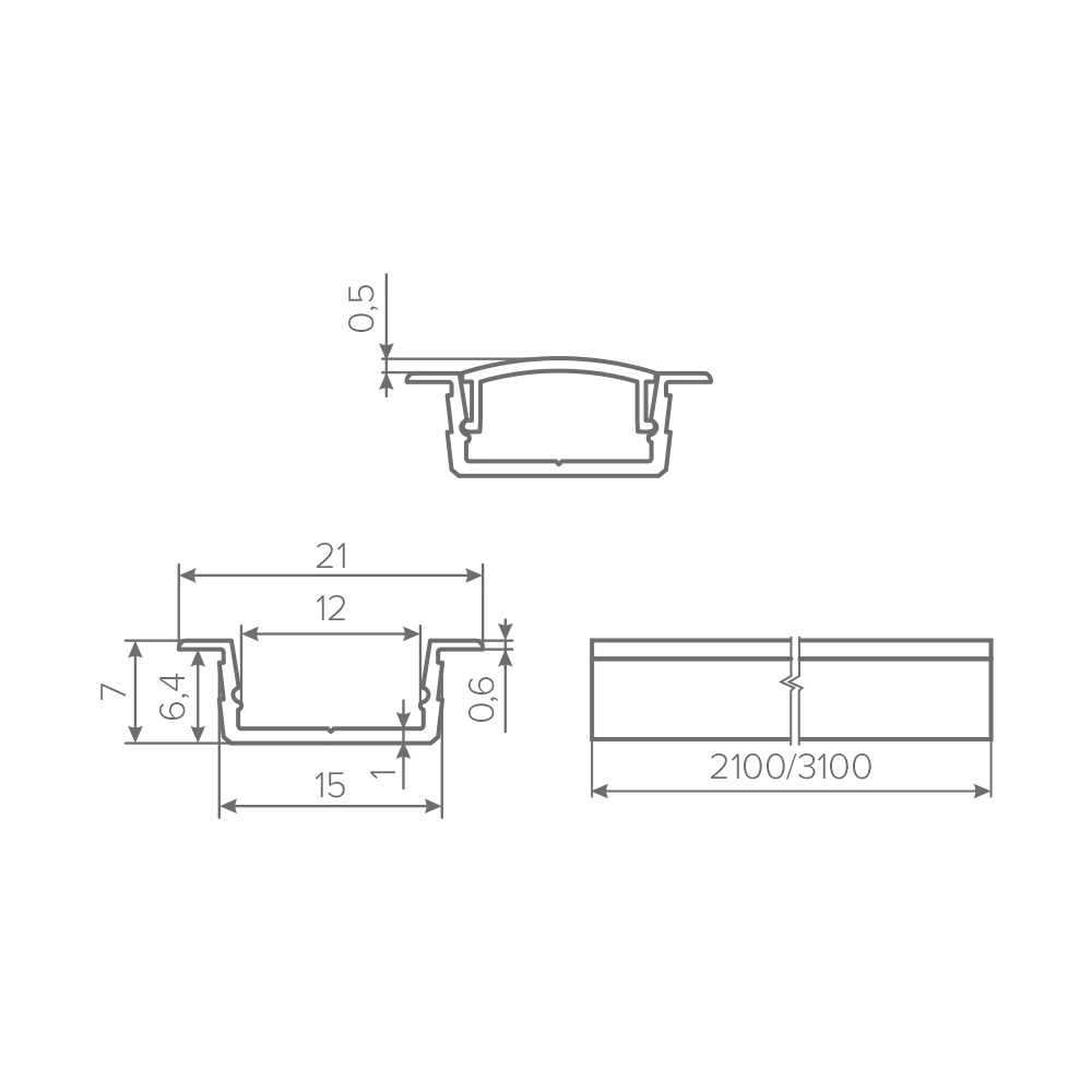 Профиль врезной AQ FORM для LED лент 15/21х7 2 м черный