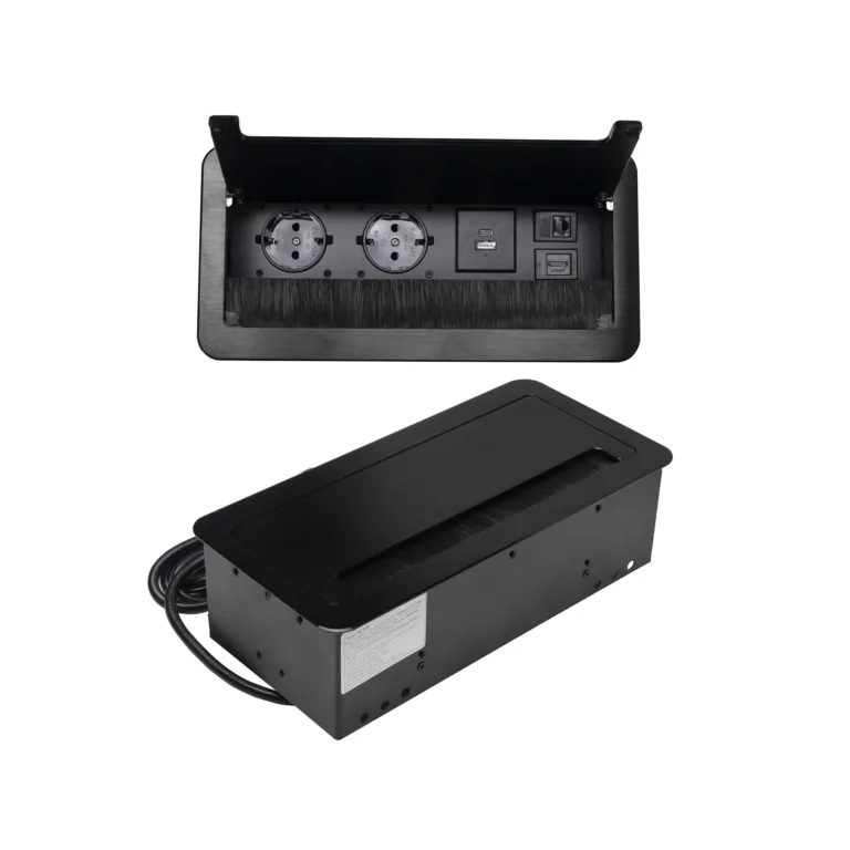 Выдвижной удлинитель Atlas USB, 2 розетки, 2xUSB A, HDMI, LAN, черный, AKS