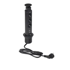 Выдвижной удлинитель Vulcan USB, 60 мм, 3 розетки 2xUSB A, крышка пластик, черный, AKS