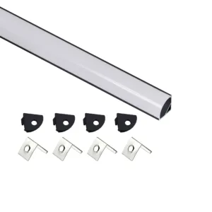 Профиль алюминиевый угловой ORION-1616C с экраном, круглый экран, цвет черный, 2м, AKS (в комплекте 4 заглушки и 4 крепления)