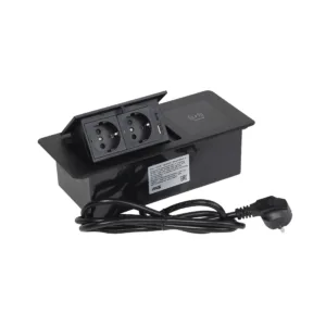 Выдвижной удлинитель Nova 5, 2 розетки, USB A + C, беспроводная зарядка, черный, AKS