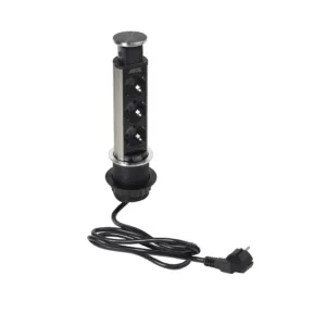 Выдвижной удлинитель Vulcan, 60 мм, 3 розетки, крышка металл, шлифованная сталь, AKS