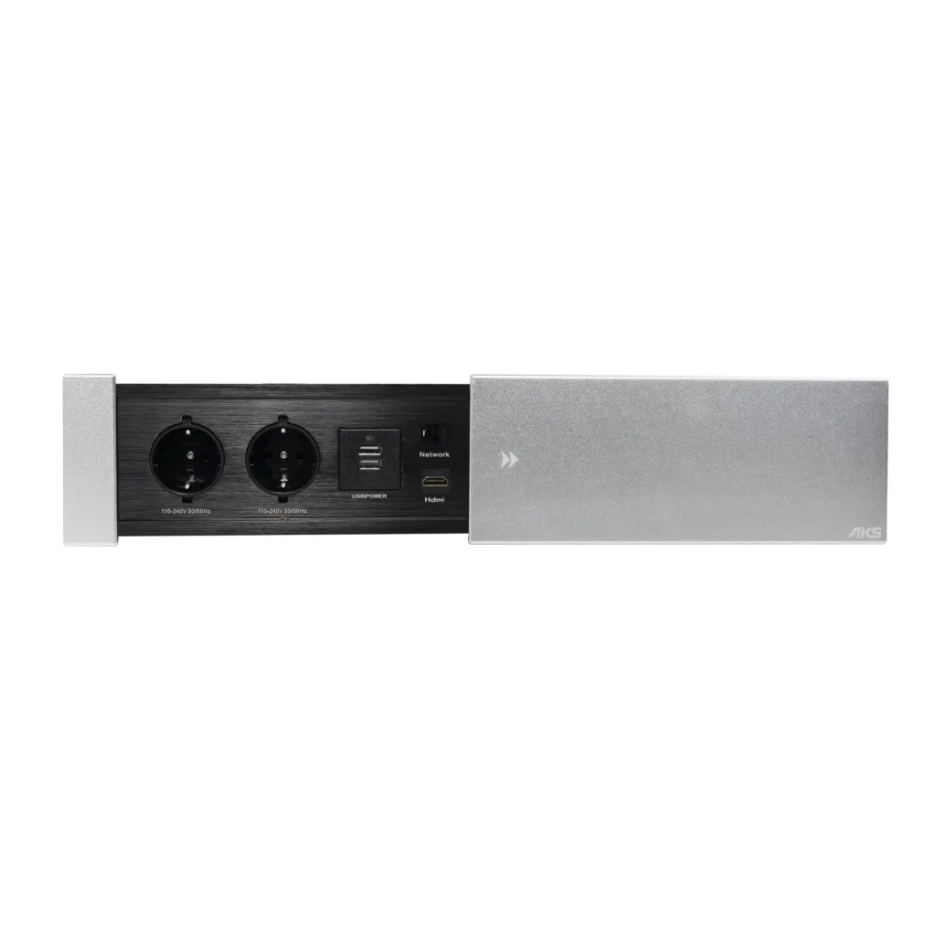 Выдвижной удлинитель Hollander, 2 розетки, 2xUSB A, HDMI, LAN, шлиф. сталь AKS
