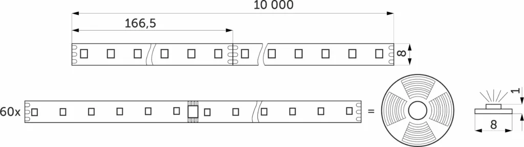 Лента светодиодная SPI ("Бегущий огонь") - 12W/m, 24V, 8мм, 2835, 126 д/м, IP20, нейтральный белый (4000K) - 10м, AKS