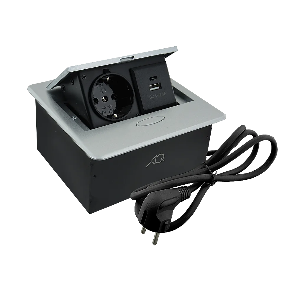 Удлинитель AQ PLUG-X H3 горизонтальный 1XSCHUKO, 1XUSB А, 1XUSB C, алюминий